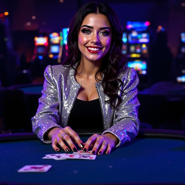 Live casino dealer hosting interactive gaming